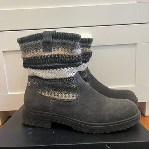 Minnetonka Black and Gray Knit Winter Booties Jolie Suede